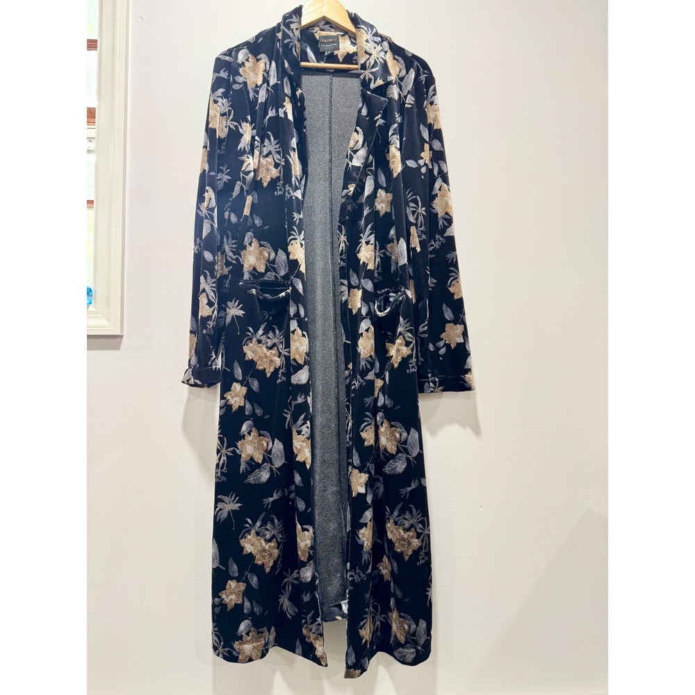 Forever 21 Contemporary Velvet Maxi Kimono Robe Floral Whimsigoth XL Black Gold
